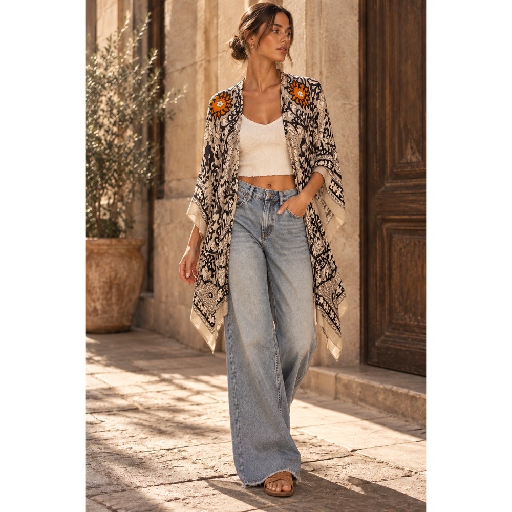 Free People Magic Dance Kimono O/S Floral Boho Rayon Duster Festival Whimsigoth
